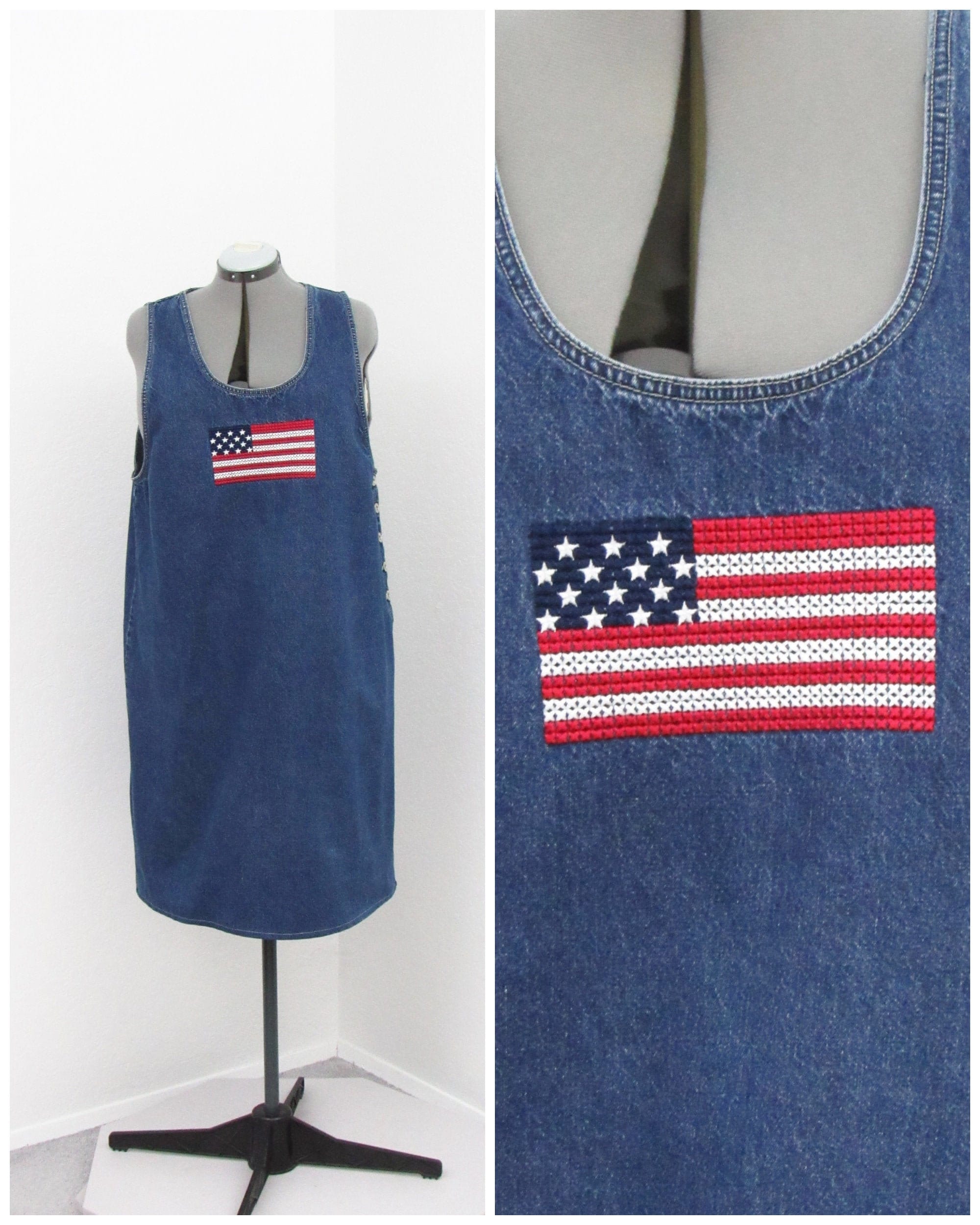 Vintage 90s Denim Jumper Dress American 
