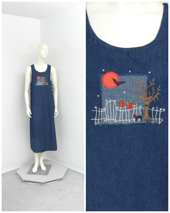 Vintage 90s Denim Jumper Dress, Halloween Dress, H