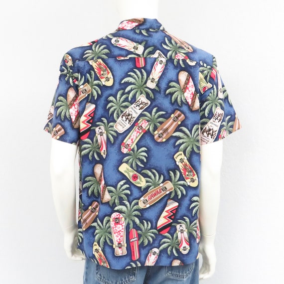 Vintage Hawaii Blue Hawaiian Shirt, Skateboard No… - image 5
