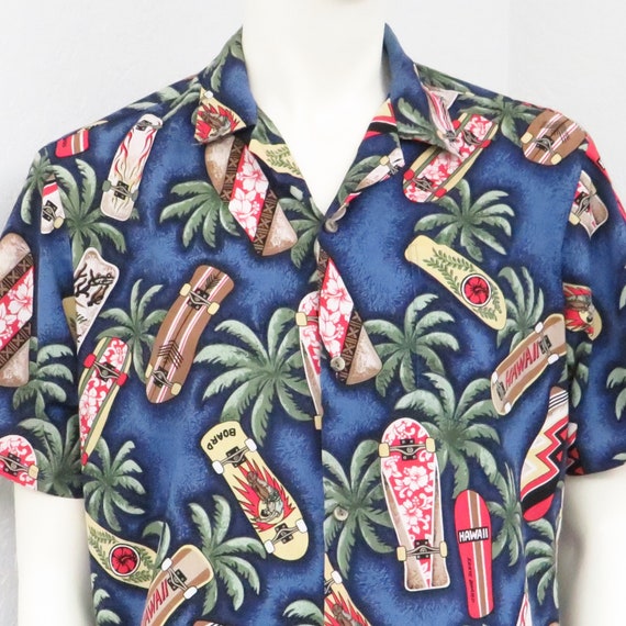 Vintage Hawaii Blue Hawaiian Shirt, Skateboard No… - image 3