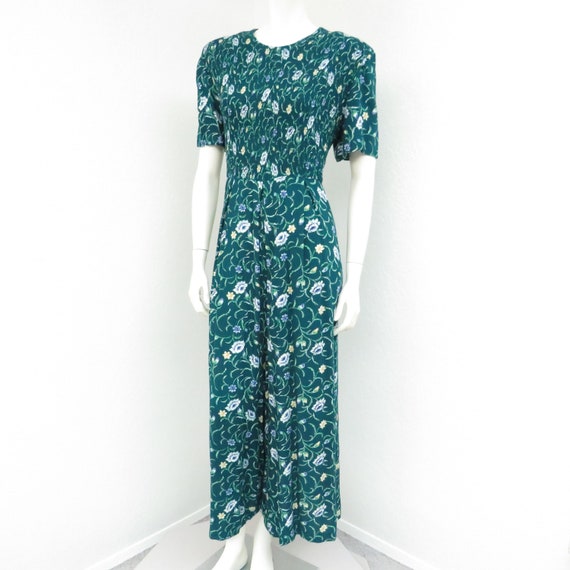 Vintage 90s Green Floral Jumpsuit, Plus Size Jump… - image 3