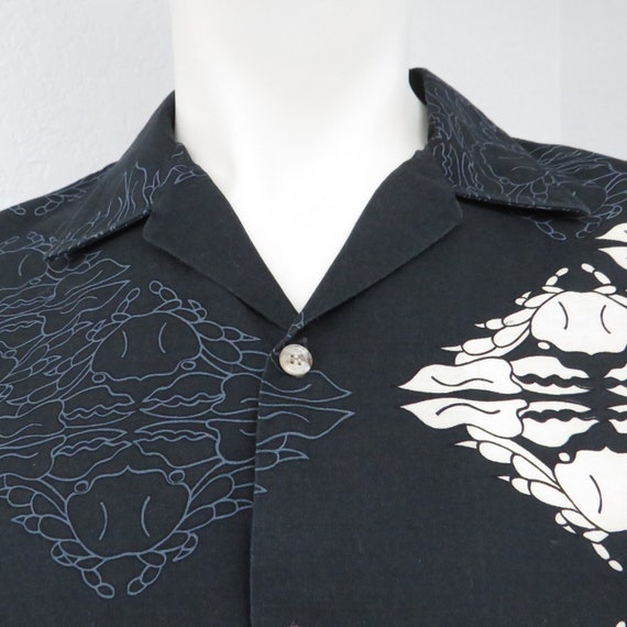 Vintage 70s Spire Black Hawaiian Shirt, Crane Cra… - image 5
