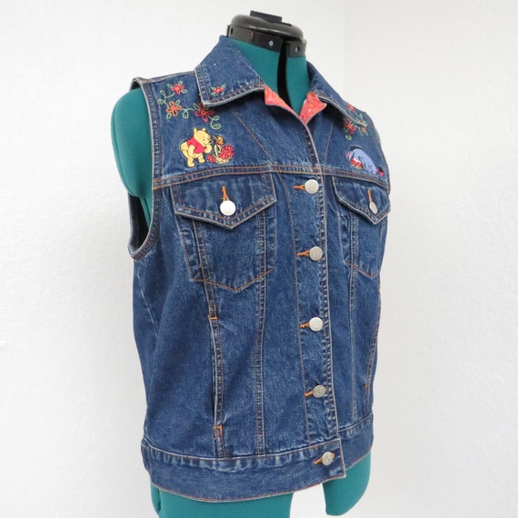 Vintage 90s Disney Winnie The Pooh Denim Vest Top… - image 3