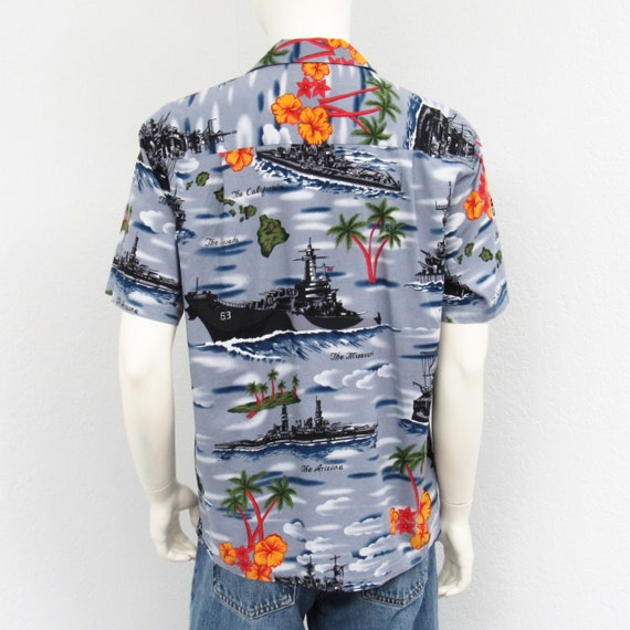 Vintage Kalaheo Gray Hawaiian Shirt, USS Arizona … - image 6