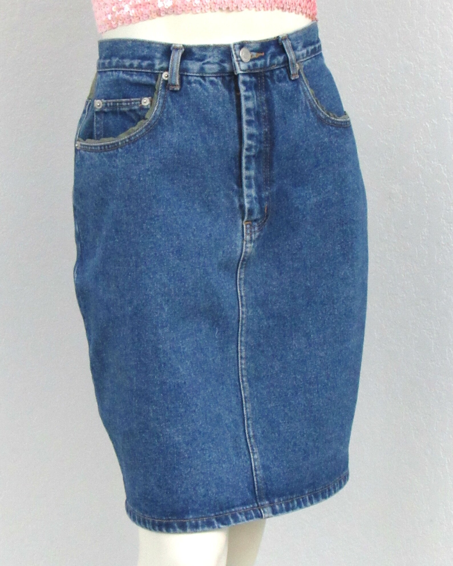 Vintage 80s Jordache Denim Skirt Green Patches Fitted Skirt Etsy
