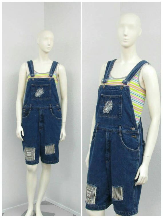 Vintage 90s Madison Denim Short Overalls, Striped