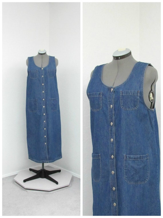 Vintage 90s Denim Jumper Dress, Jean Jumper, Denim