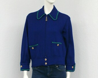 Vintage 80s St. John Navy Cardigan Sweater, Oversized Cardigan, St John Sweater, St John Knit Cardigan, St John Marie Gray