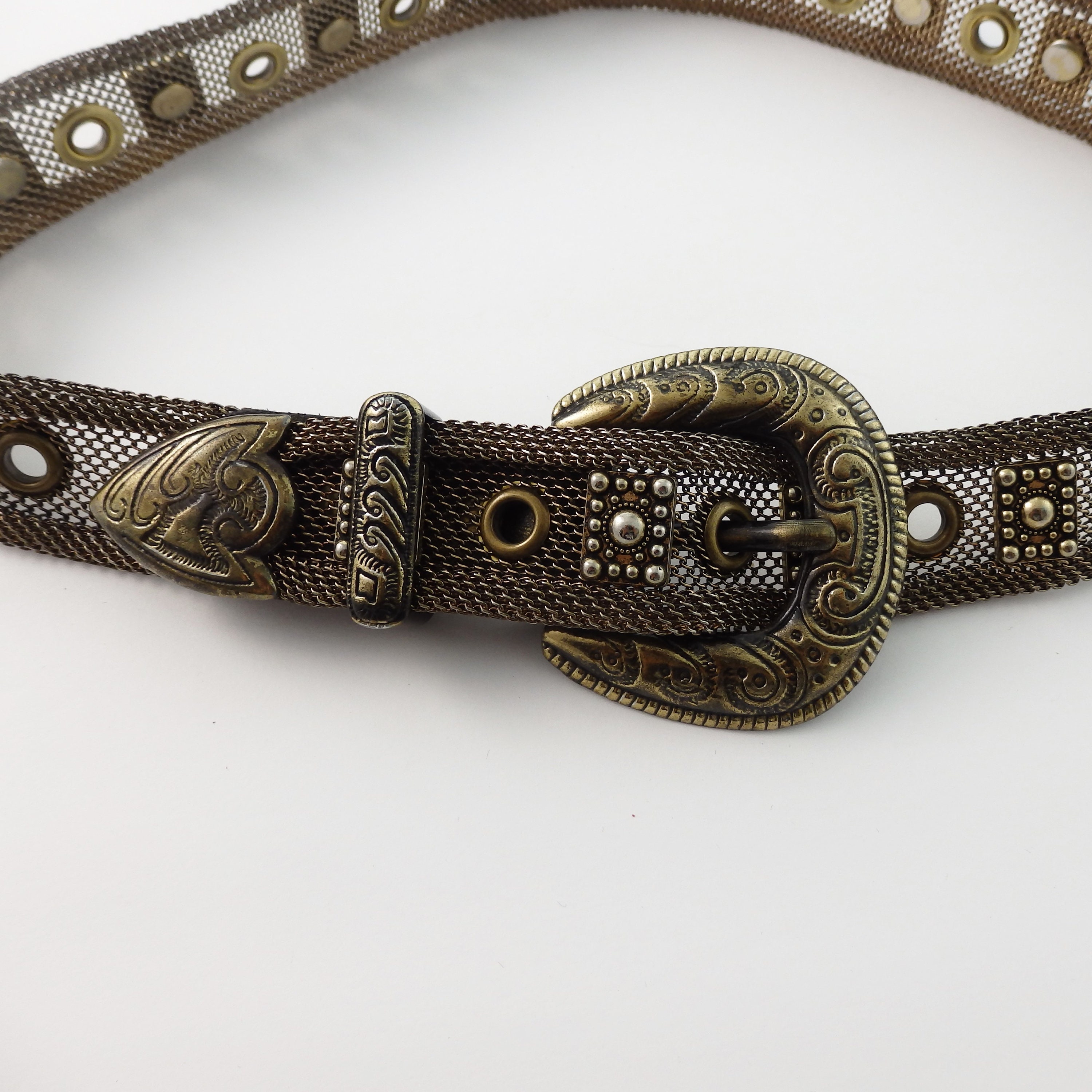 Gold Metal Mesh Ladies Belt with Western Concho Style Buckle Set