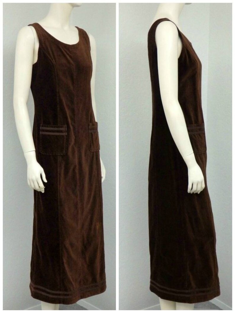 Overall Dress Maxi Dress Jumper Dress Vintage 90s Laura Ashley Dark Brown Velvet Dress Overall Jumper Shift Dress Velvet Jumper