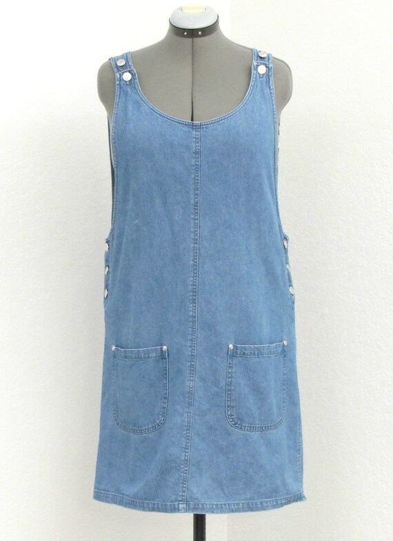 Floral Denim Dress Vintage 1990s Maxi Dress Cherokee Jumper Jean