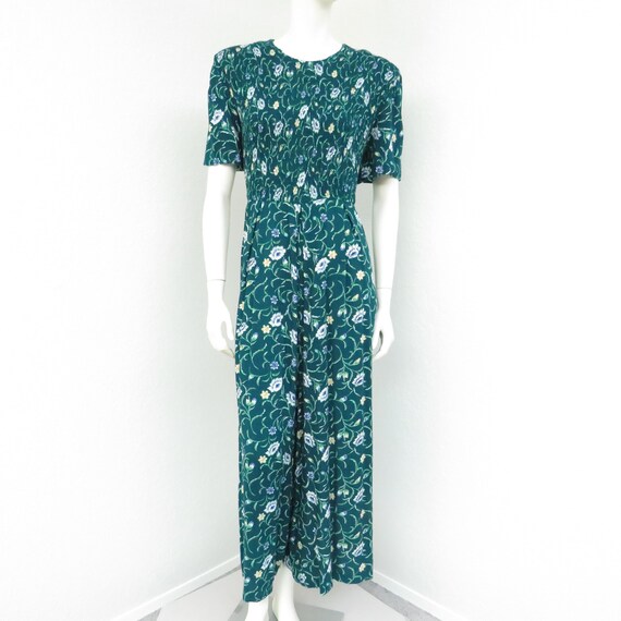 Vintage 90s Green Floral Jumpsuit, Plus Size Jump… - image 2