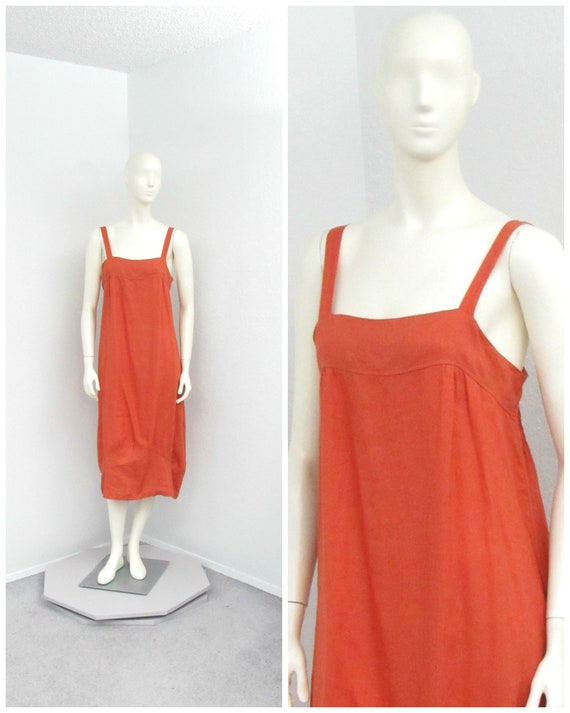 Vintage 90s Linen Burnt Orange Jumper Dress, Cocoo