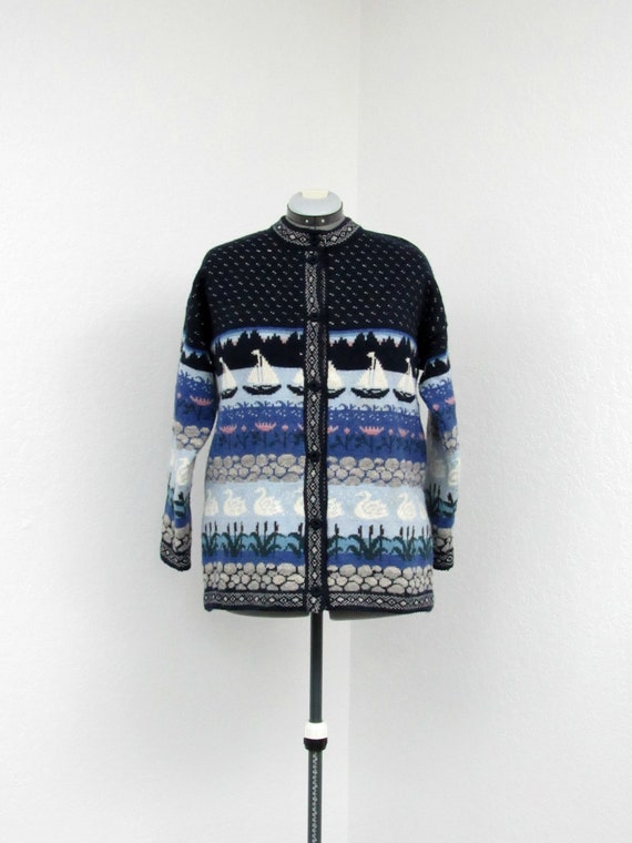 Vintage 90s Plus Size Navy Cardigan Sweater, Sailb