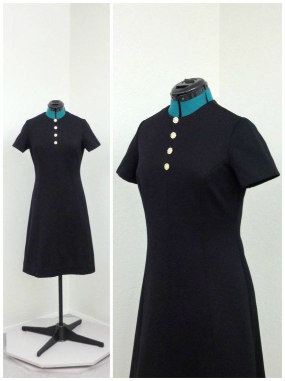 Vintage 60s Black Mod Dress, Shift Dress, Rhinesto