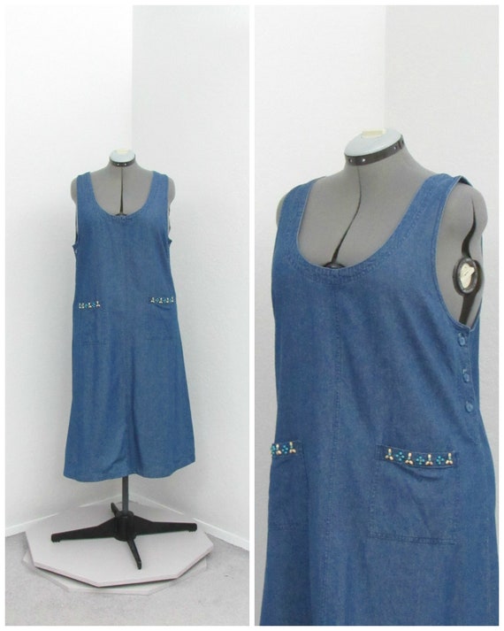 Vintage 90s Denim Jumper Dress, Jean Jumper, Denim