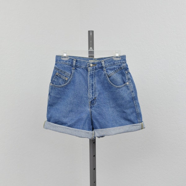 Vintage 90s Crossroads High Waisted Denim Skirts, Blue Jeans Shorts, High Rise Shorts, Mid Thigh Shorts, 28" Waist