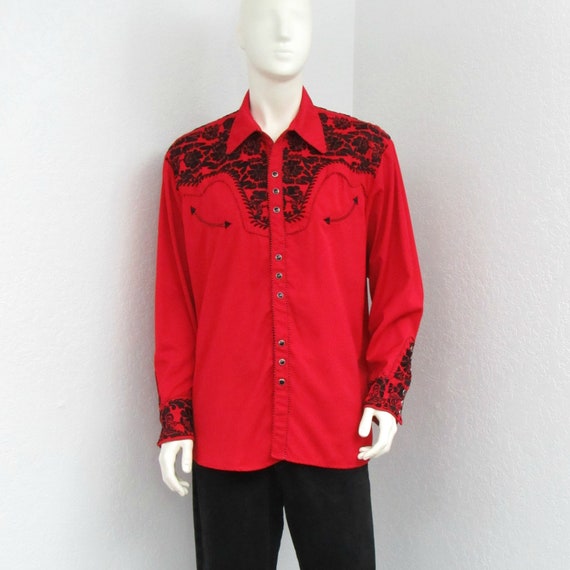 Vintage 90s Scully Mens Embroidered Western Shirt,