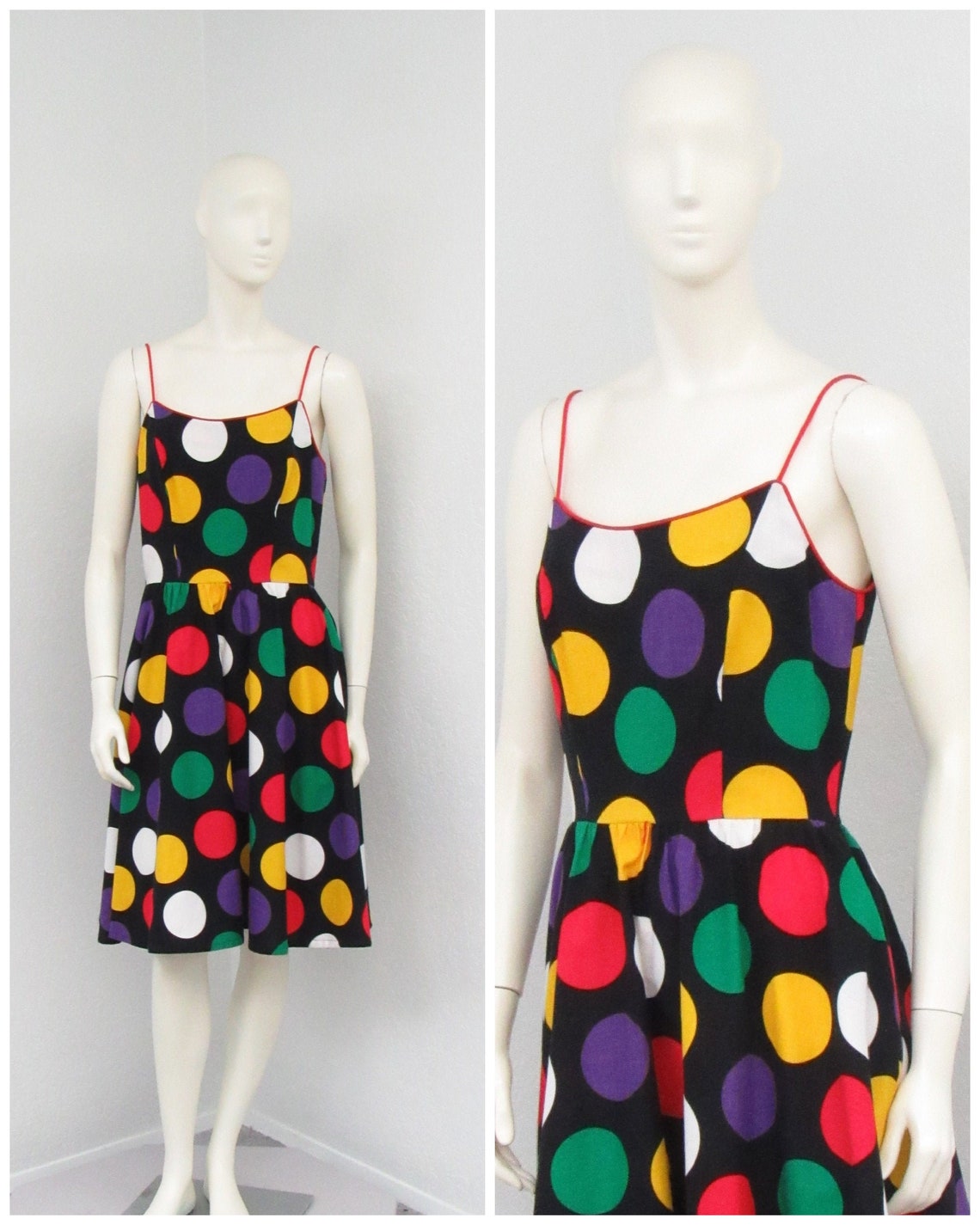 Vintage 80s Black Polka Dot Dress Dress Midi Dress A Line Etsy