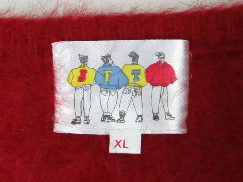 Fuzzy Cardigan Angora Sweater Oversized Cardigan Puff Sleeve Cardigan Christmas Sweater Vintage 80s Red Cardigan Sweater Knit Cardigan