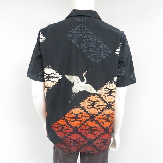 Vintage 70s Spire Black Hawaiian Shirt, Crane Cra… - image 6