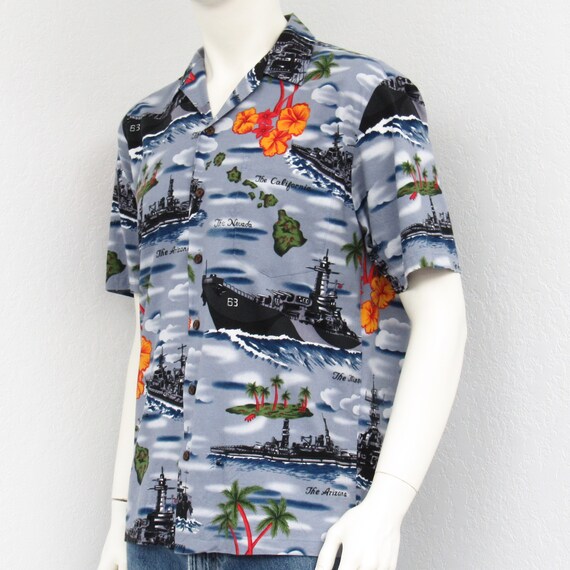 Vintage Kalaheo Gray Hawaiian Shirt, USS Arizona … - image 7