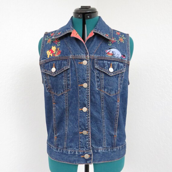 Vintage 90s Disney Winnie The Pooh Denim Vest Top… - image 2