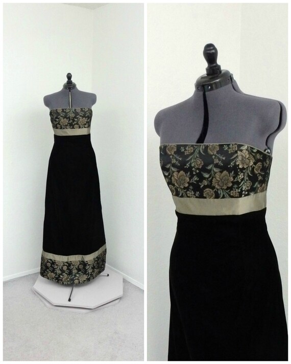 Vintage 90s Jessica McClintock Black Velvet Dress,