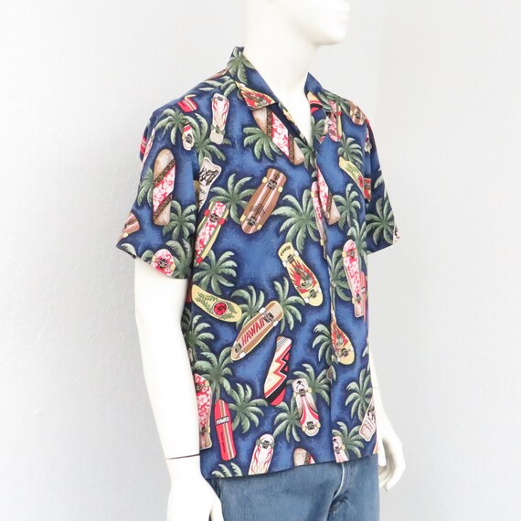 Vintage Hawaii Blue Hawaiian Shirt, Skateboard No… - image 4