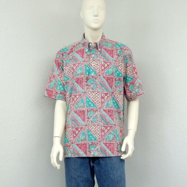 Vintage 90s Reyn Spooner Hawaiian Shirt, Aloha Shirt, Novelty Shirt, Christmas Shirt, Summer Shirt, Resort Wear, Tropical Shirt Size XL