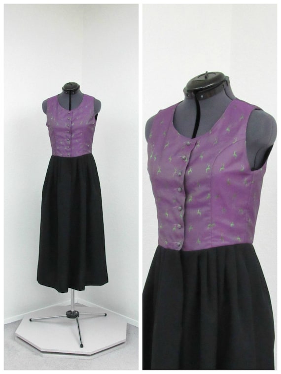 Vintage Purple and Black Dirndl Dress, German Dres