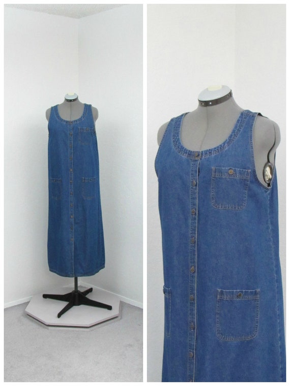Vintage 90s Denim Jumper Dress, Jean Jumper, Denim