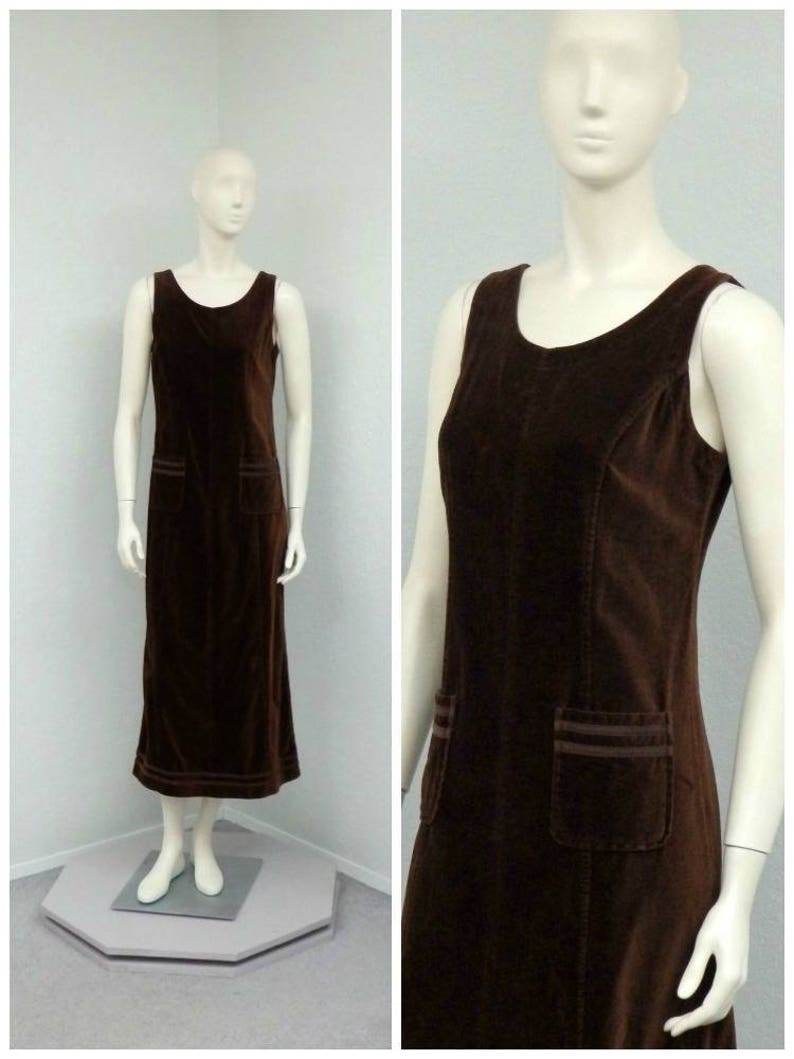 Overall Dress Maxi Dress Jumper Dress Vintage 90s Laura Ashley Dark Brown Velvet Dress Overall Jumper Shift Dress Velvet Jumper
