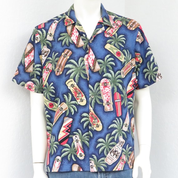 Vintage Hawaii Blue Hawaiian Shirt, Skateboard No… - image 2