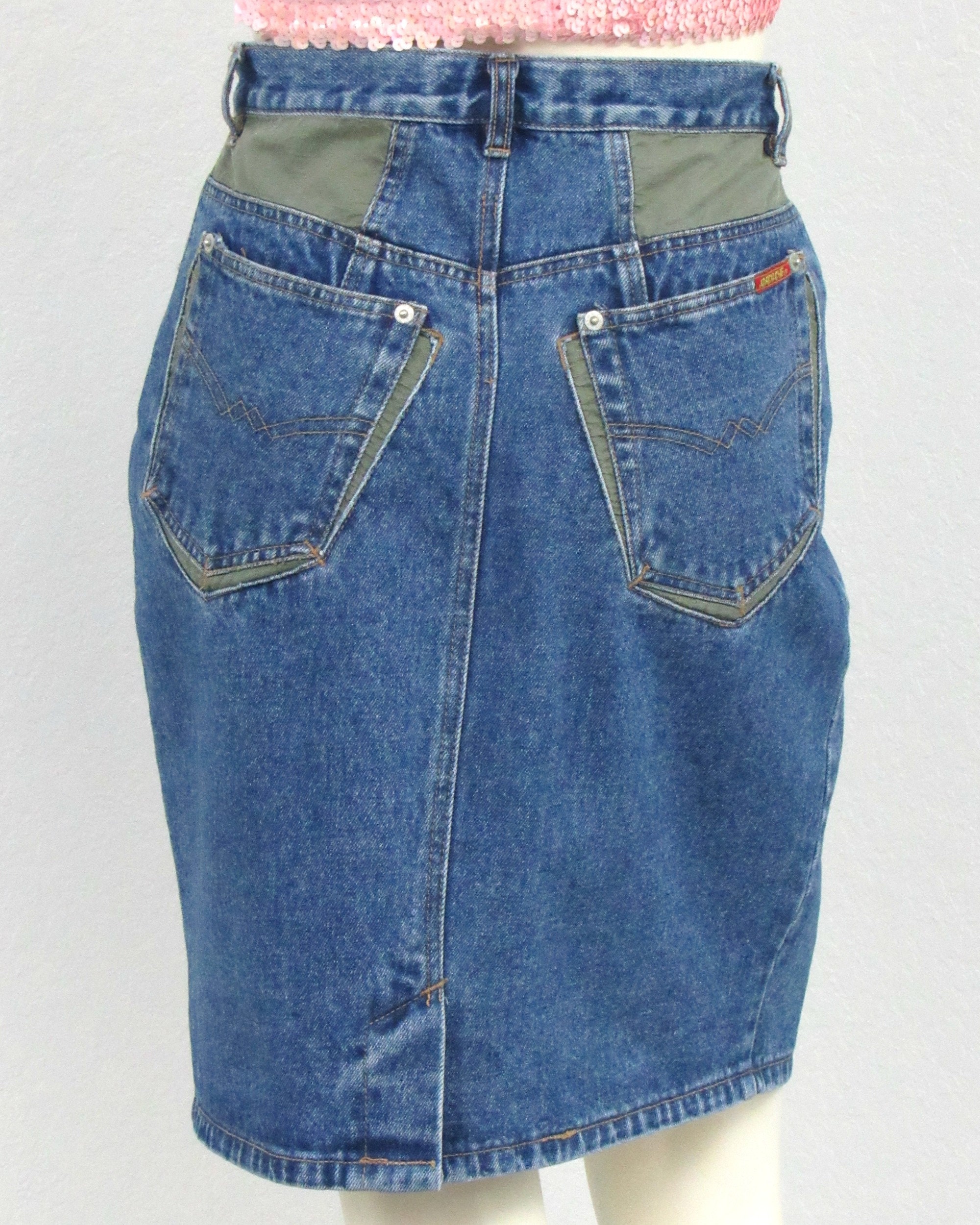 Vintage 80s Jordache Denim Skirt Green Patches Fitted Skirt | Etsy