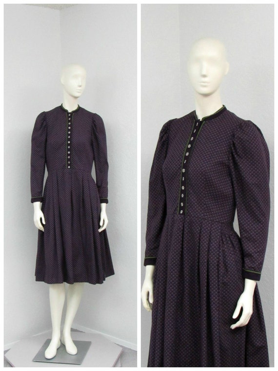 Vintage Purple Dirndl Dress, Floral Dress, Victori