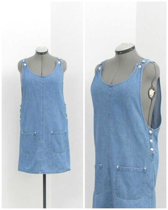 Vintage 90s Denim Jumper Dress, Overall Dress, Ove