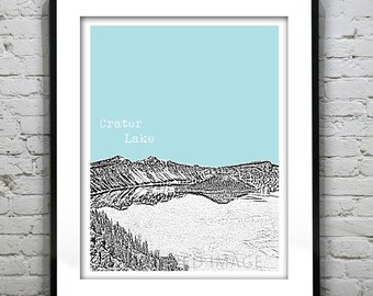 Crater Lake Oregon Poster Print Art Skyline  National Park