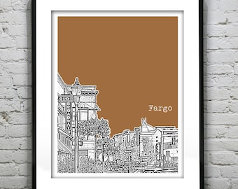 Fargo North Dakota Poster Skyline Art Print ND Version 1