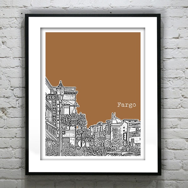 Fargo North Dakota Poster Skyline Art Print ND Version 1