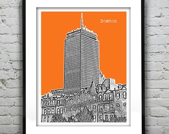Boston Poster Art Massachusetts Skyline Print Back Bay Prudential Building Item T5089
