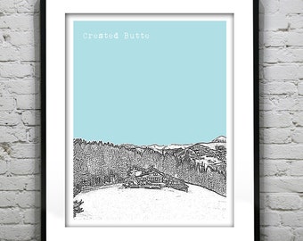 Crested Butte Colorado Skyline Poster Art Print Uley's Cabin CO Version 1