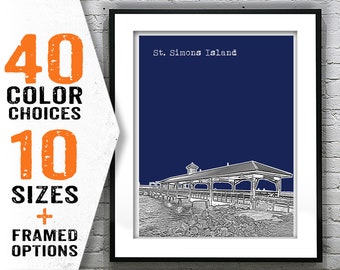 St. Simons Island Skyline Art Print Poster Georgia GA Item T1891