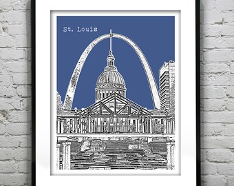 St. Louis Poster City Skyline Art Print Missouri MO St. Louis Arch Item T2232