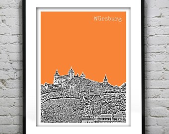 Würzburg Germany City Skyline Poster Print Art Fortress Marienberg Item T2852