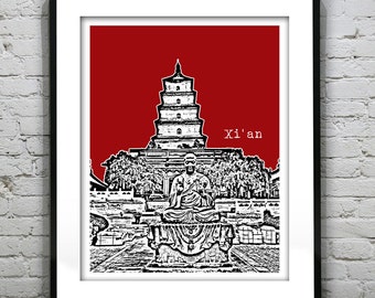 Xi'an China Poster Art Print Skyline Wild Goose Pagoda Item T2573