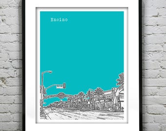 Encino California Skyline Poster Art Print CA Version 1