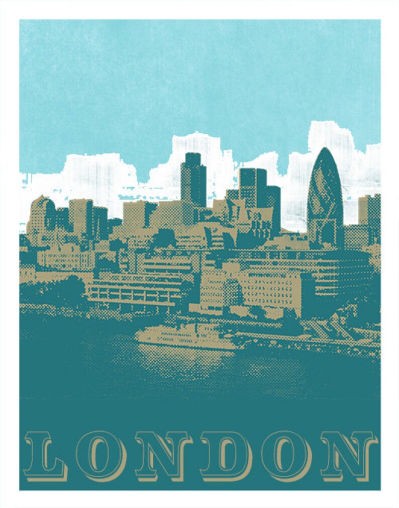 London Skyline Poster Print Grunge Art Print London England Etsy