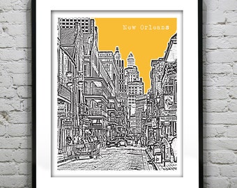New Orleans Poster Art Skyline French Quarter Bourbon Street Louisiana Print Item T2945