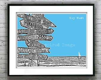 Key West Skyline Poster Art Print Florida Keys Miami Biscayne Bay